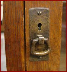 Original hand-hammered copper door pull with it's original patina.